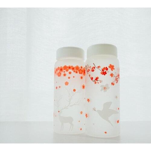 Sakura Swallow Frost Glass Water Bottle with Sleeve 430ml Elk Bottles Creative Camping Sport Bottle Tour Drinkware Dropshipping