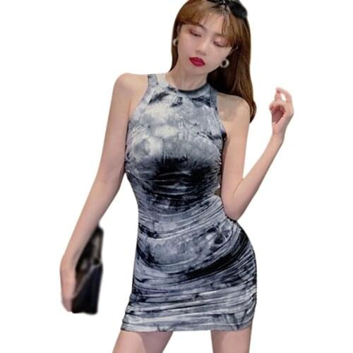 DAXIN Tie Dyed Elastic Waistcoat Tight And Versatile Dress With Thin Pleated And Buttocks Vestidos Femme vestido de mujer