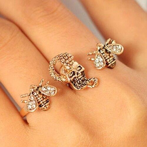 Hot floral exaggerated personality drill bees open rings jewelry for women
