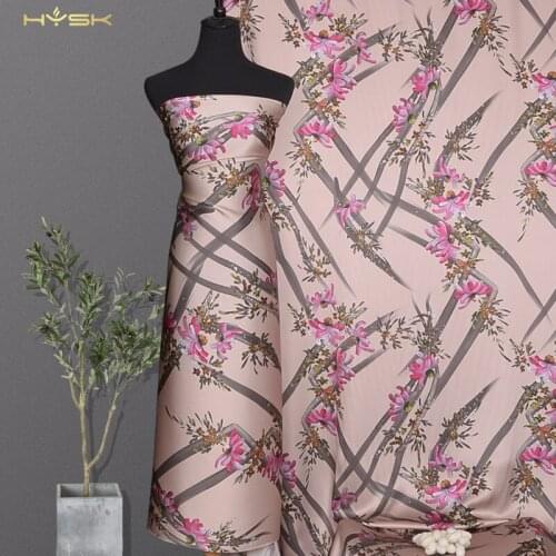 HYSK natural silk crepe satin charmeuse fabric abstract print meadow unique pattern DIY sewing silk material price meter E2503
