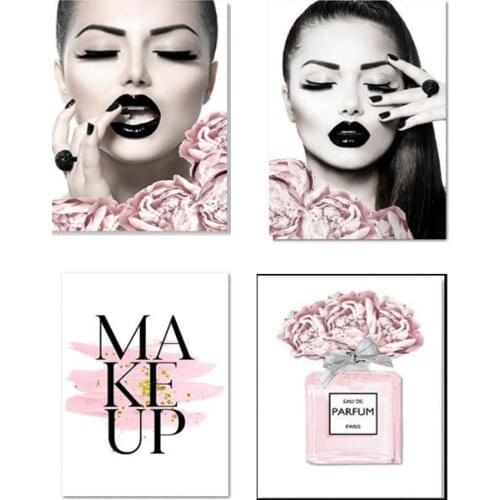 DIY diamond painting pink flower perfume fashion lady rhinestone embroidery silver lips makeup art painting wall picture modern