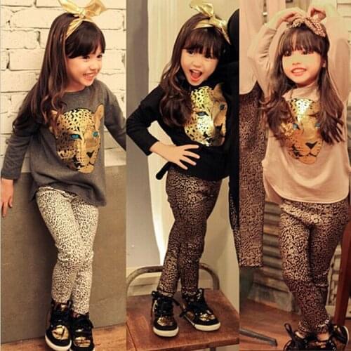Autumn Girls Clothing Sets Toddler Leopard Pattern Suit For Girl Full Sleeve Shirt + Pants 2Pcs Home Kids Clothes