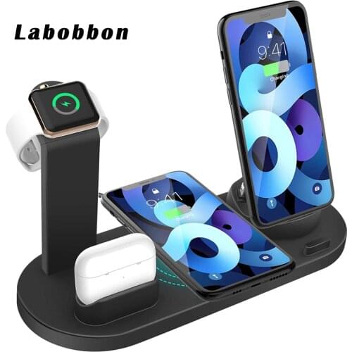 Labobbon 4 in 1 Wireless Charging Stand For Apple Watch 6 5 4 3 iPhone 12 11 X XS XR 8 Airpods Pro 10W Qi Fast Charger Station
