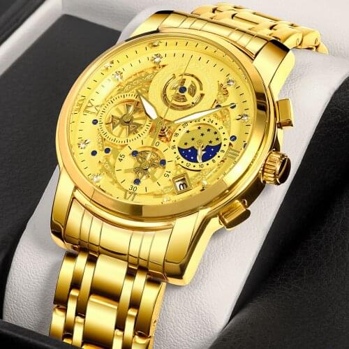 WWOOR 2021 New Top Luxury Brand Men Full Gold Sports Military Watch Quartz Wristwatches Waterproof Chronograph Relogio Masculino