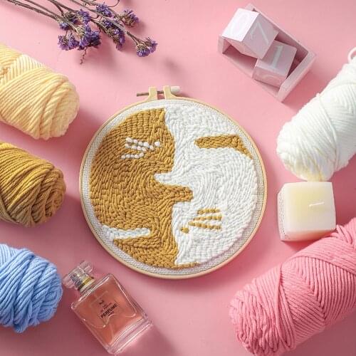 DIY Wool Embroidery Kits Cat Decorative Painting For Kids and Beginner Cross Stitch Kits Punch Needle Embroidery Needlework Sets