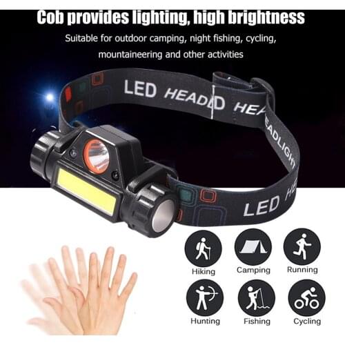 Outdoor COB LED Headlight Floodlight USB Rechargeable Strong Headlamp Head Wear Warning Lantern Flashlight for Camping Hiking