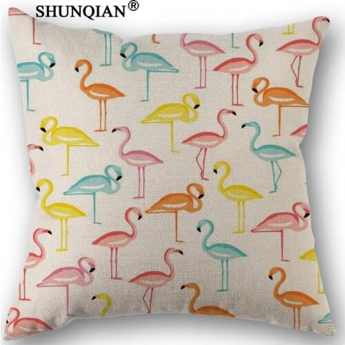 Pillowcase Custom Flamingo Cotton Linen Square Canvas Pillowcases Decorative Pillow Cases Cover Zippered 45x45cm one side