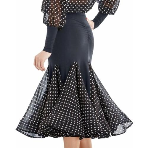 2020 New Ballroom Dance Spanish Bullfight Wave Point Chiffon Big Swing Skirt Adult Waltz Tango Stage Practice Dance Skirt DL5636