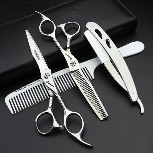 New Chunker scissors japan 440c barber razor scissors set haircuts 6 inch salon special scissors professional modeling tools