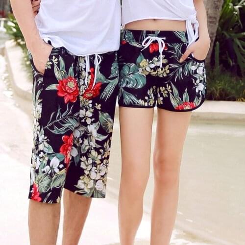 New style beach pants European and American green leaf safflower mens shorts quick-drying couple beach pants