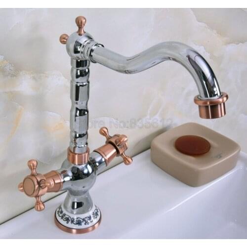 Polished Chrome Basin Faucets Bathroom Sink Faucet 360 Swivel Spout Double Cross Handle Bath kitchen Mixer Taps tnf902