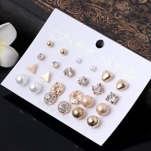 12 Pairs Crystal Punk Geometric Peach Heart Piercing Stud Earrings Set For Women