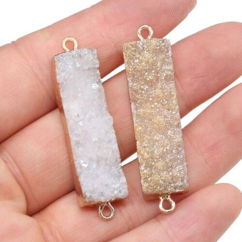 White Agates rectangular gold-plated semi-precious stone connector for jewelry making temperament accessories size 10x43mm