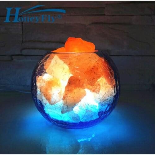 HoneyFly Ice And Fire Crystal Salt Lamp USB LED Himalayan Salt Table Light Crack Remote Control Natural Rock