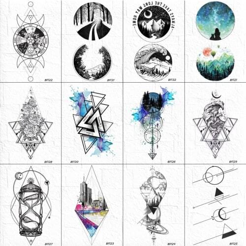 VANKIRS Round Hill Tattoos Temporary Fake Men Ankle Neck Totem Tattoos Flash Women Body Arm Tattoo Waterporof Black Waves Art