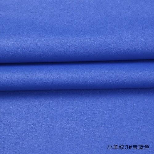 High Quality Micro Sheep pattern 3# Blue PU Leather fabric with little elastic for DIY furniture bag material(50x69cm)