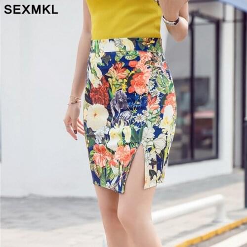 SEXMKL Womens Floral Printed Skirts Summer 2020 Fashion High Waist Sexy Elegant Stretch Skirt Office Lady Pencil Mini Skirt