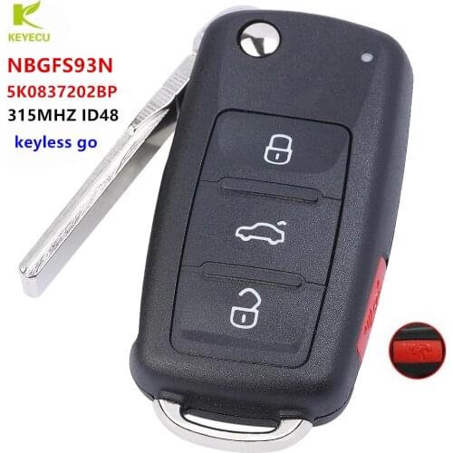 KEYECU Replacement Keyless go Flip Remote Key Fob 4B 315MHz ID48 for VW Jetta Passat 2012-2018 NBGFS93N 5K0837202BP 5KO837202BJ