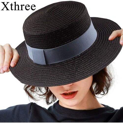 Xthree Good Quality Panama Hat Summer Bride Beach Hat Women Straw Cap Ladies Short Brim Sun Hat for Girl