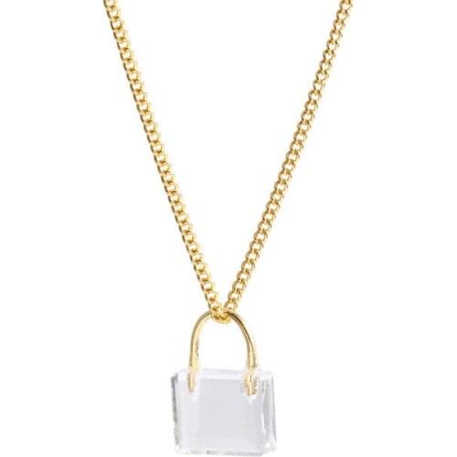 POTCET Korea 2021 Fashion Trend New Womens Stainless Steel Bag Necklace Pendant Geometric Trend Retro 2021 Jewelry Free Shipping