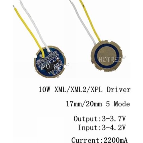 10pcs cree xml led xml2 led T6 U2 driver 17mm 20mm 2.7-4.2V 2A 5-Mode LED Driver for CREE XML LED Emitter