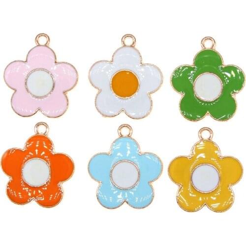 10pcs Enamel Daisy Flower Charms for Necklaces Pendants Earrings DIY Decoration Earrings Key Chains Fashion Jewelry Accessories