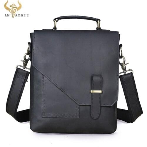 100% Quality Crazy horse leather Men Fashion Shoulder crossbody Messenger Bag Designer Mochila University Book School bag 2486