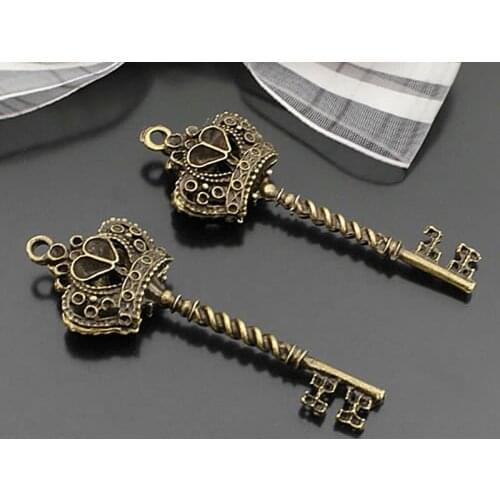 10PCS 59*20MM Antique Bronze Zinc Alloy Crown key Charms Pendants Diy Jewelry Findings Earrings Accessories Wholesale