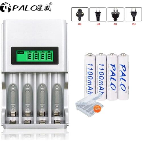 AAA 3a rechargeable battery 1.2v ni-mh 1100mah + 4 slots fast LCD smart battery charger for AA / AAA Ni-MH / Ni-dc batteries