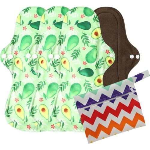 4pcs Extra Large Reusable Bamboo CharcoalMenstrual Pads Heavy Flow Sanitary Pads Washable Mama Sanitary Towel Pad With 1 Wet Bag