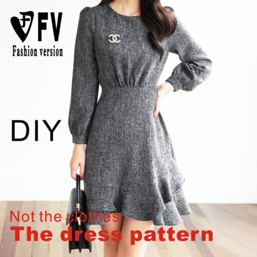Cutting pattern womens fashion long-sleeved dress garment structure design drawing BLQ-512