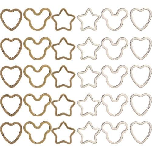 LMDZ 5Pcs/pack Heart Star Keychains Metal Key Chain Ring Split Rings Jewelry DIY Craft Making Keyring Keyfob Accessories DIY