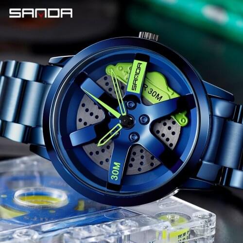 SANDA 2021 New Quartz Sports Car Watch Center Custom Design Rim Sports Watch Waterproof Personality Hollow Creative Mens Watch