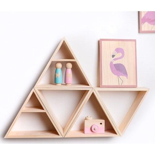 Pine Wood Storage Holder Racks Wall Hanging Living Room Bedroom Triangular Shelf Home Decoration Ins Hot Wall Organizer Shelves