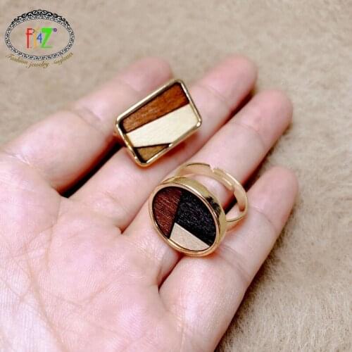 F.J4Z New Geo Rings for Women Designer Stylish Wooden Circle Rings Adjustable Finger Ring Gifts Lady Jewelry Dropship