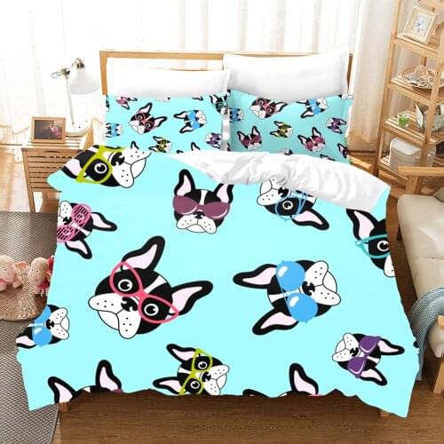3D Dog Duvet Cover Set West Highland White Terrier Bed Set Blue Cartoon Print Bedding Kids Boys Girls Cute Pet Quilt Cover Sets