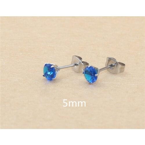 5mm AAA Round Colorful Pink Zircons Stud Earrings With Stianless Steel Needle Brief Jewelry 20 Colors For Choose No Allergy