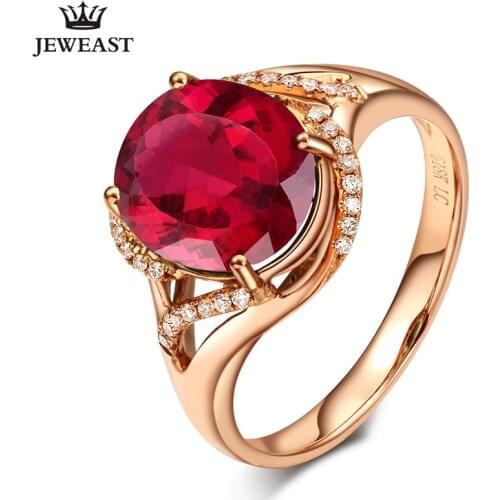 LSZB Natural Red tourmaline 18K Pure Gold 2020 New Hot Selling Top Ring Women Ring For Ladies Woman Genuine Jewelry