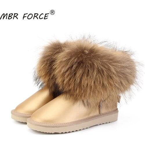 MBR FORCE Fashion Thick Natural Fox fur Snow Boots Women Boots Real Leather Waterproof Winter Warm Snow Boots Ankle Boots