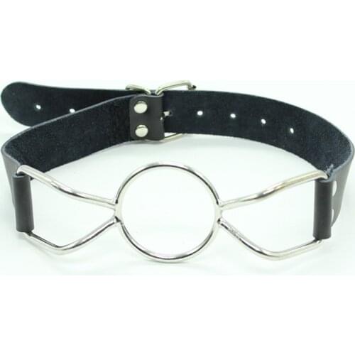 Metal Open Mouth Gag Oral Ring Gag BDSM Bondage Gear Restraints Fetish Slave Tools Real Leather Sex Toy for Couples Erotic Toys