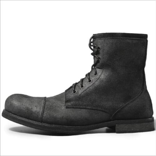 Fashion Cool Winter Men Chelsea Boots Mid shaft Round Toe Motorcycle shoes lace boots black Martin boots high quality male