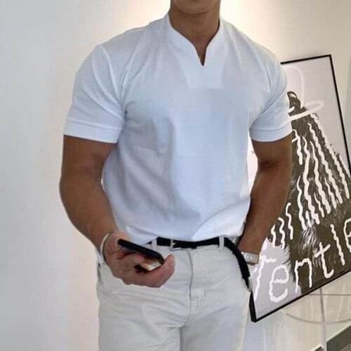 Men Shorts V Neck Breathable Cotton Blend Sport Gym Tops for Daily Life