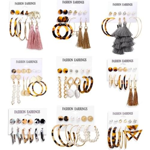 HONONJO Fashion Party Earrings Sets For Women Gold Pearl Acrylic Tassels Hanging Earrings 2021 Trend Female Modern Jewelry Gift