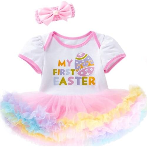 2020 New Summer Girl Dress Toddler Newborn Baby Girls Princess Easter Eggs Letter Tutu Dress Outfits Set Beautiful Girl Clothes