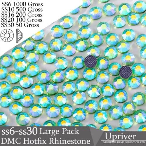 Upriver Wholesale Large Pack Bulk Packing Glass Loose Flatback SS16 SS20 SS30 Erinite AB Iron On Hotfix Rhinestones