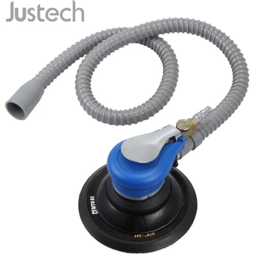 Justech Air Random Orbital Palm Sander with Vacuum Hose 6" 150mm Dual Action Auto Body 6x Sandpaper Vacuuming Pneumatic Sander