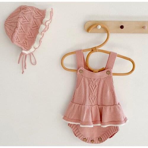 Autumn Baby Clothes Girls Rompers Loving Heart Baby Girl Lotus Leaf Knit Braces Rompers Baby Jumpsuit Baby Clothes