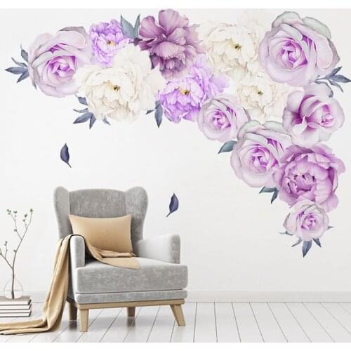 Peony Rose Flowers DIY Wall Sticker Art Nursery Decals Kids Room Home Decor Gift PVC Wall Sticker Purple Peony Home Decor