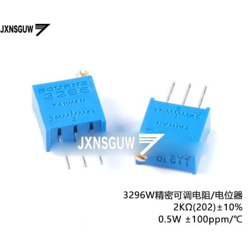 5PCS 3296W-1 10R 20R 50R 100R 200R 500R 1K 2K 5K 10K 20K 1M 10% 100ppm 3296 potentiometer precision adjustable resistance