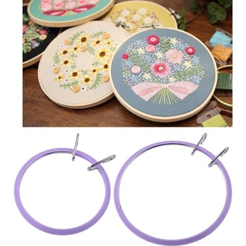 Spring Tension Embroidery Hoop Ring Plastic Cross Stitch Frame DIY Crafts Needle
